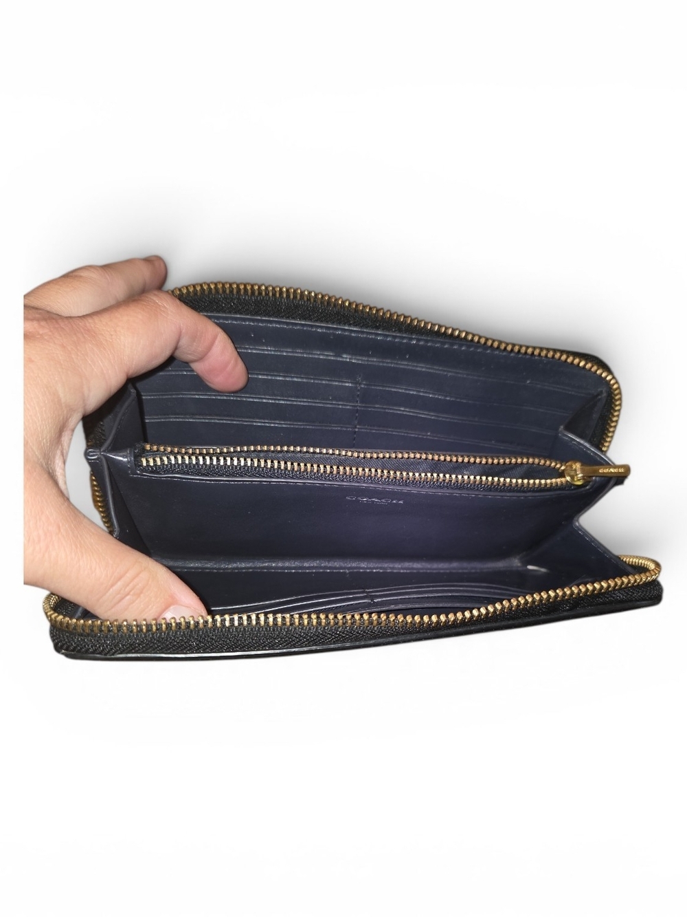 Coach Denim Zip Wallet with Black Trim - Picture 3 of 5